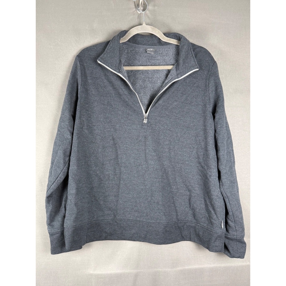 Eddie Bauer Camp Fleece Pullover Women L Gray Quarter Zip Heathered Mock Neck